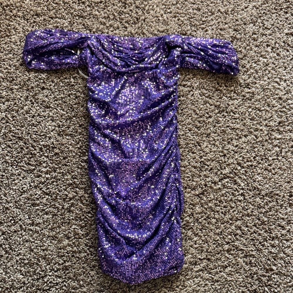 Purple Sequin Off-Shoulder Dress